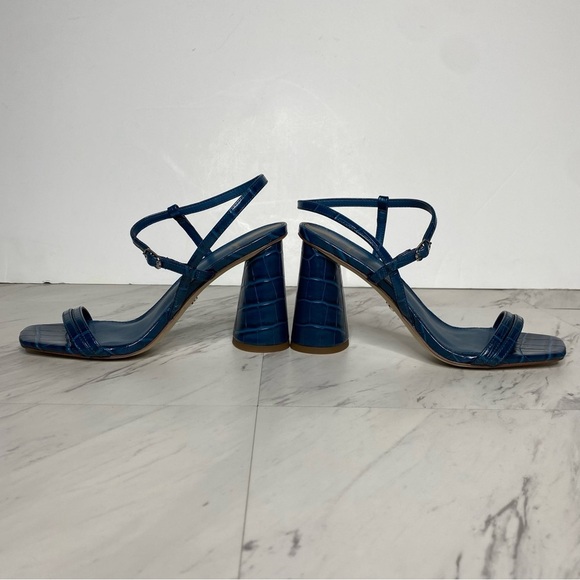 New! Sam Edelman Kit Blue Crocodile Faux Leather Heeled Sandal 7M - Picture 7 of 14